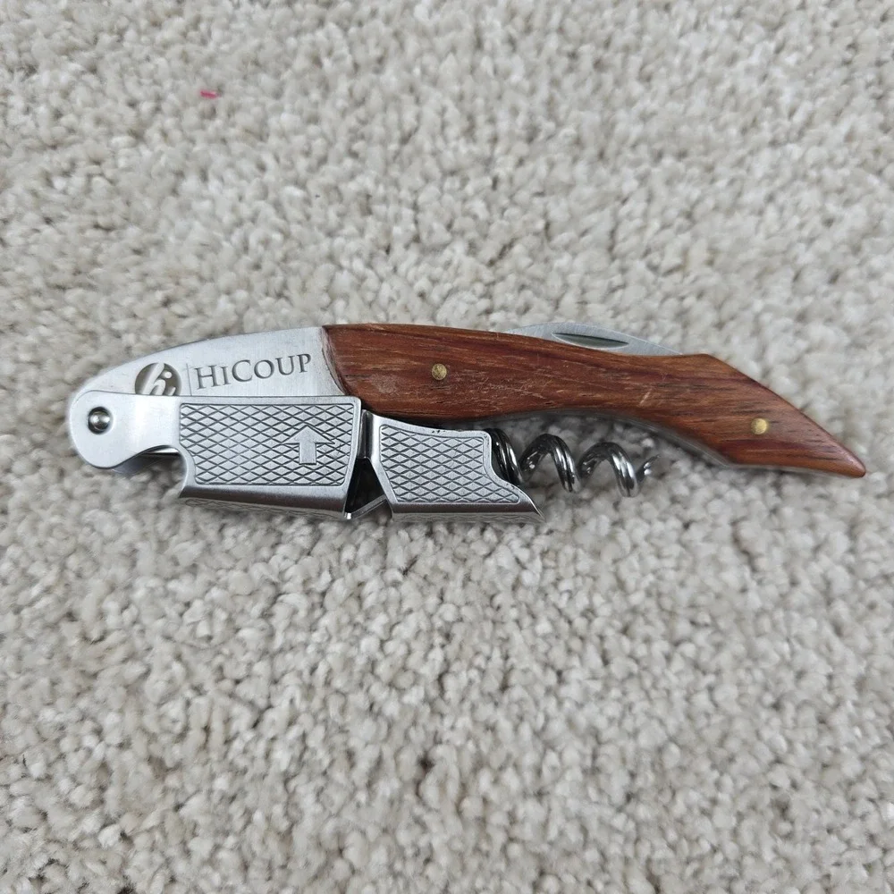 HiCoup Wine Opener Brown Wood‎ Stainless Steel Professional Waiters Corkscrew